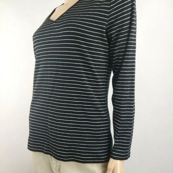 Lauren Ralph Lauren Metallic Striped V-Neck Blouse Size Large - Picture 4 of 6